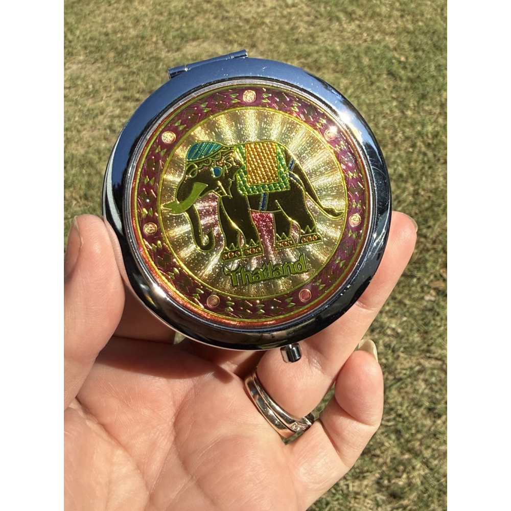 Thailand Elephant & Modern Design Double Sided Mirror Women's 3” Purse Compact - Picture 1 of 7